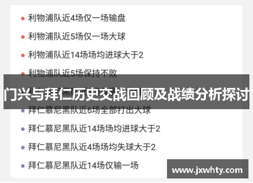 门兴与拜仁历史交战回顾及战绩分析探讨